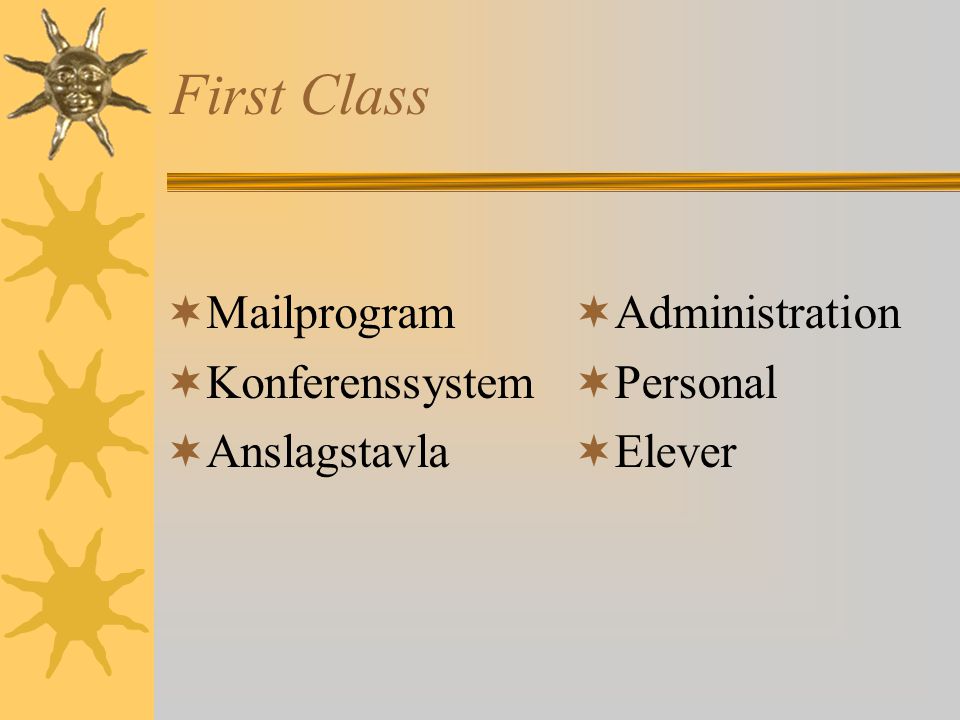 First Class Mailprogram Konferenssystem Anslagstavla Administration
