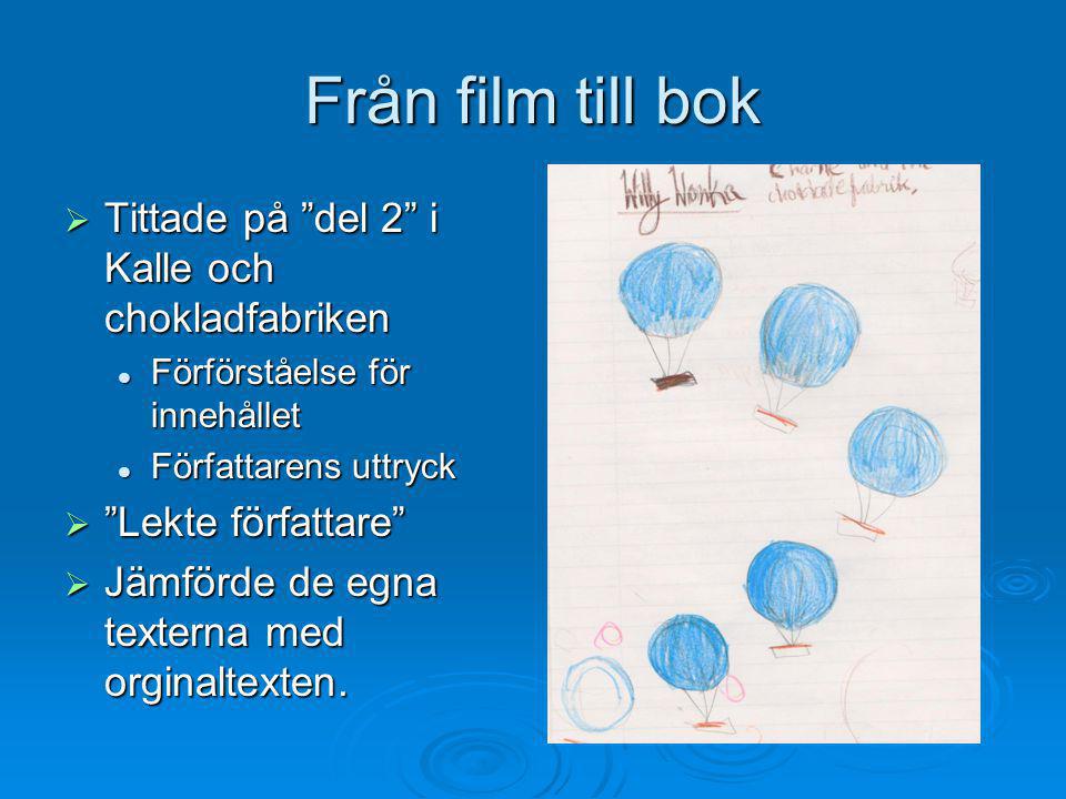 Från film till bok Tittade på del 2 i Kalle och chokladfabriken