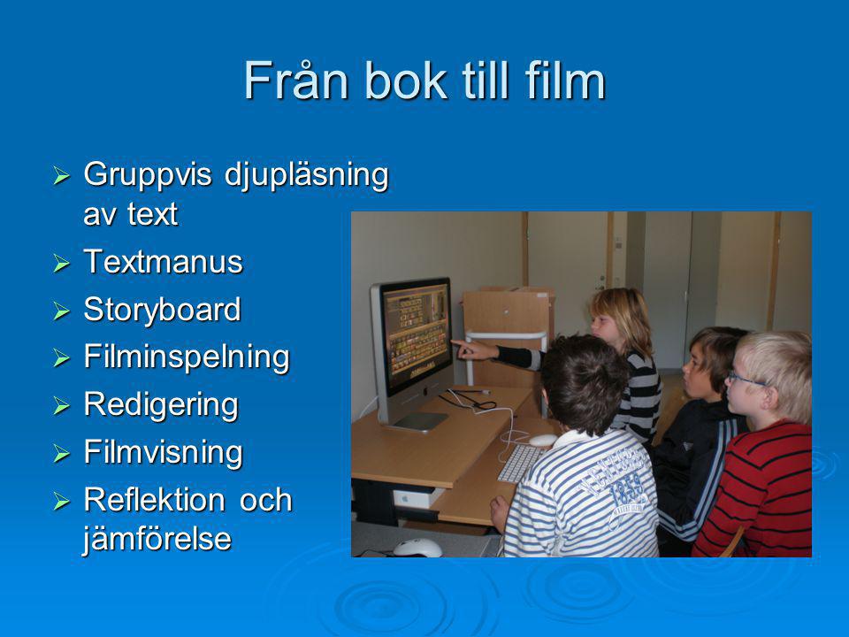 Från bok till film Gruppvis djupläsning av text Textmanus Storyboard
