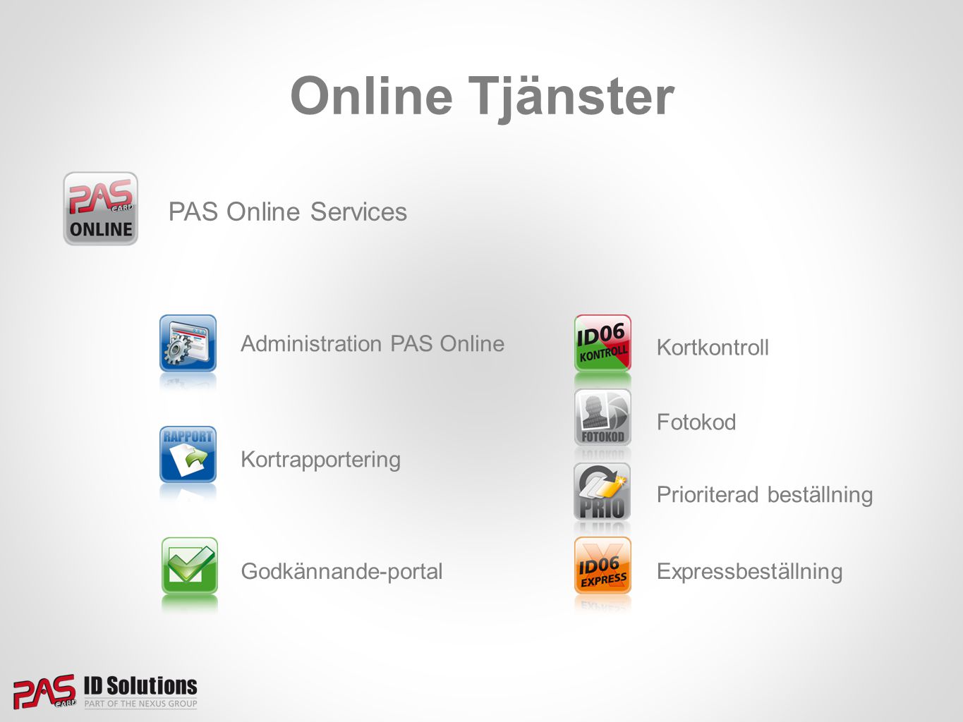Online Tjänster PAS Online Services Administration PAS Online