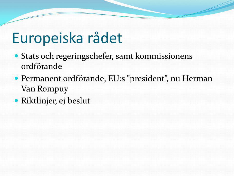 Europeiska rådet Stats och regeringschefer, samt kommissionens ordförande. Permanent ordförande, EU:s president , nu Herman Van Rompuy.