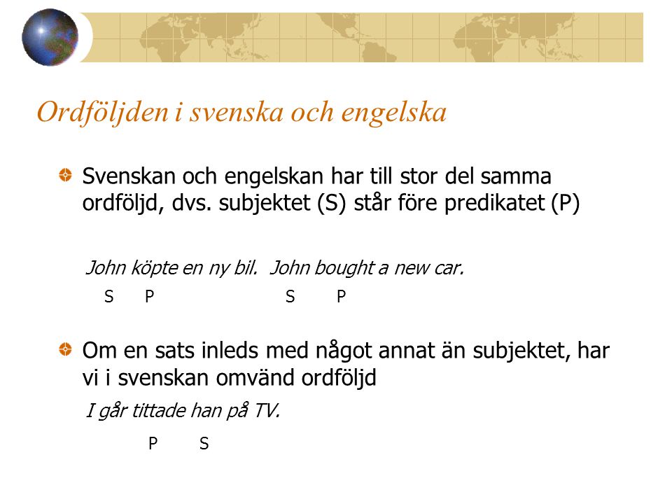 Ordföljden i svenska och engelska