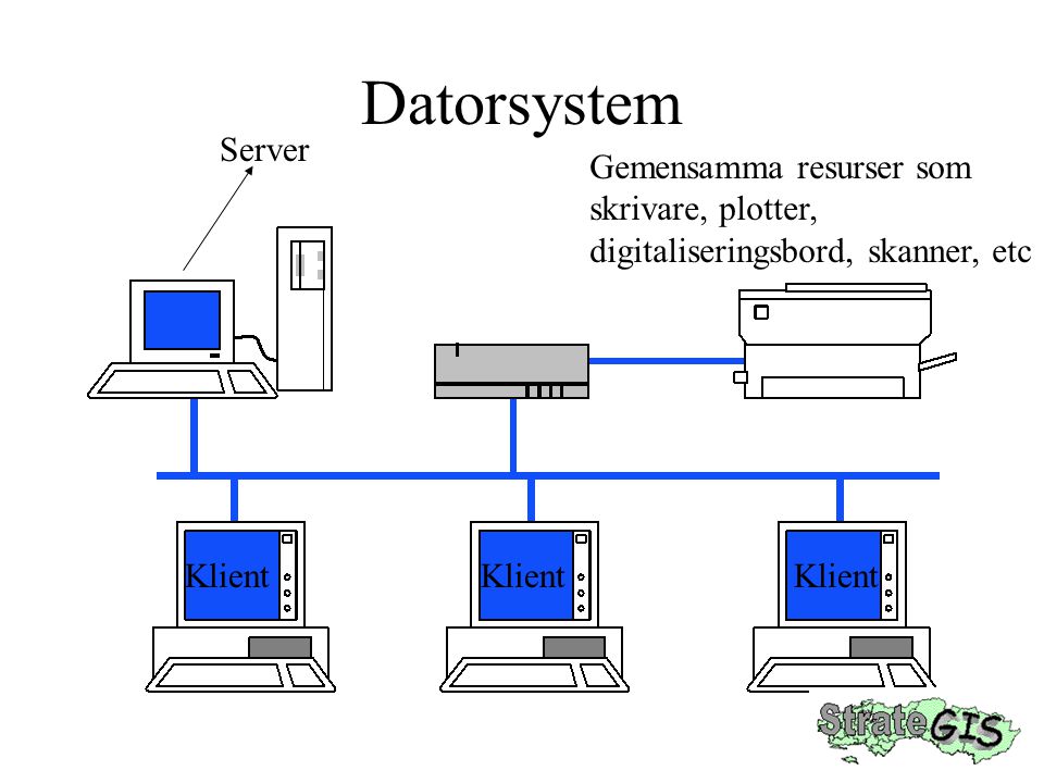 Datorsystem Server Gemensamma resurser som skrivare, plotter,
