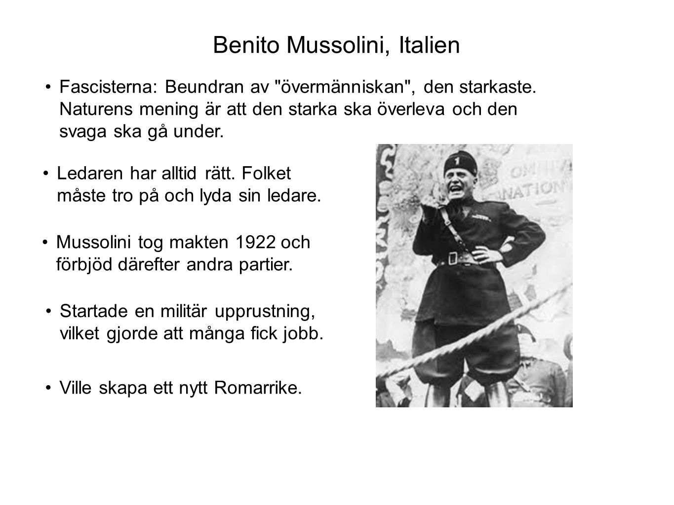 Benito Mussolini, Italien
