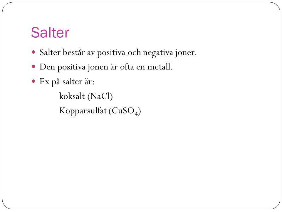 Salter Salter består av positiva och negativa joner.