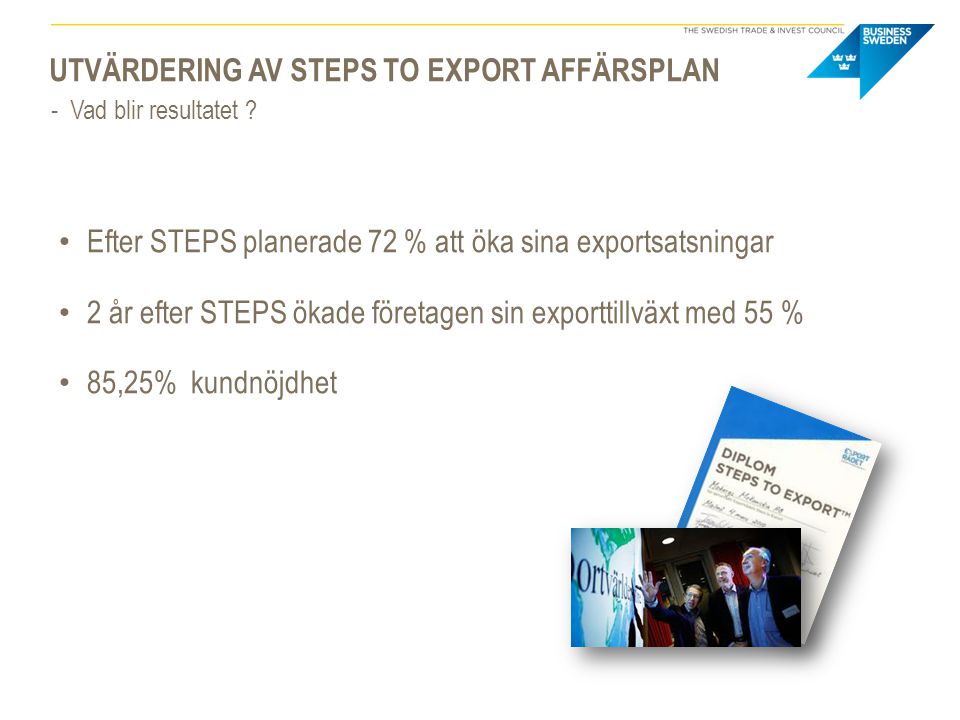 Utvärdering av steps to export affärsplan