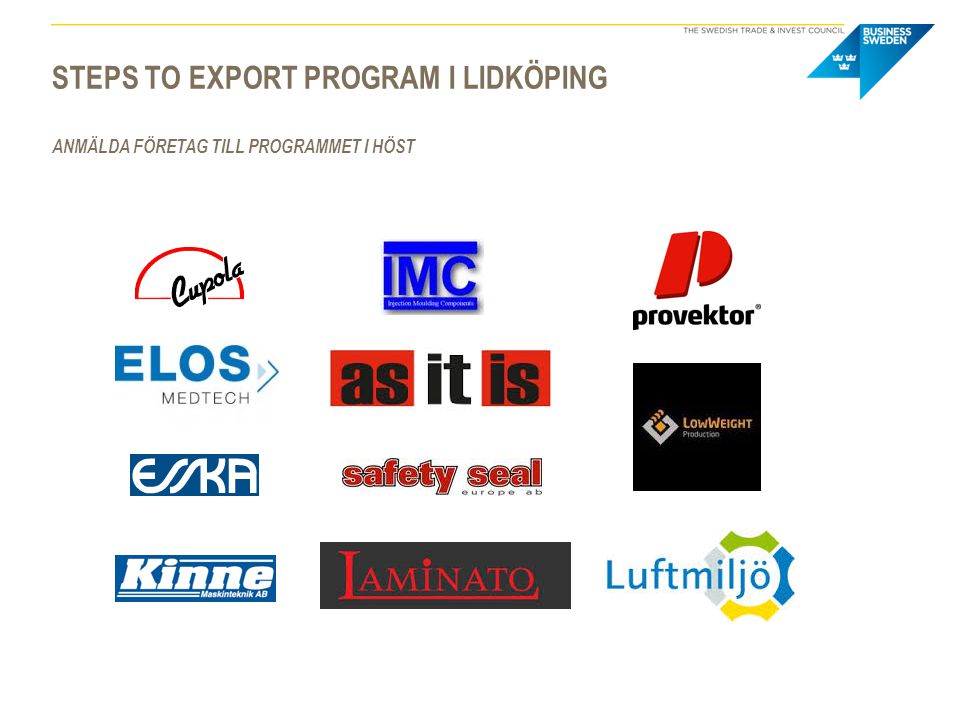 Steps to export program i lidköping Anmälda företag till programmet i höst