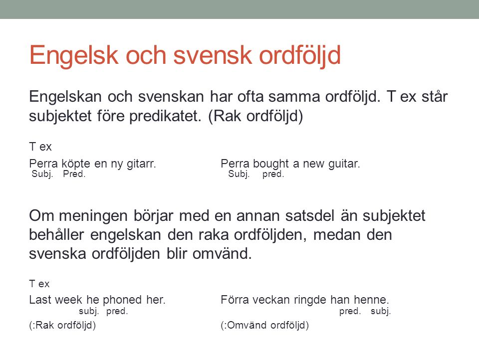 Engelsk och svensk ordföljd