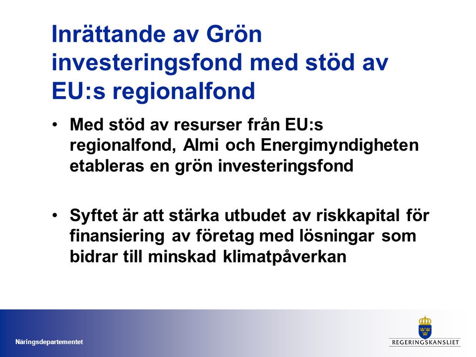 Inrättande av Grön investeringsfond med stöd av EU:s regionalfond