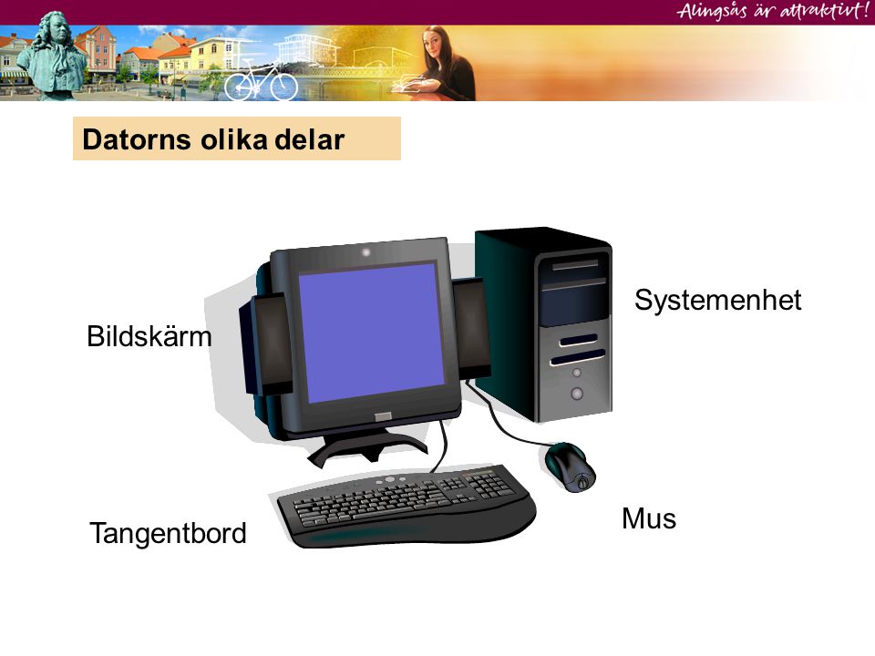 Datorns olika delar Systemenhet Bildskärm Mus Tangentbord