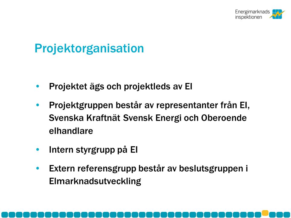 Projektorganisation Projektet ägs och projektleds av EI