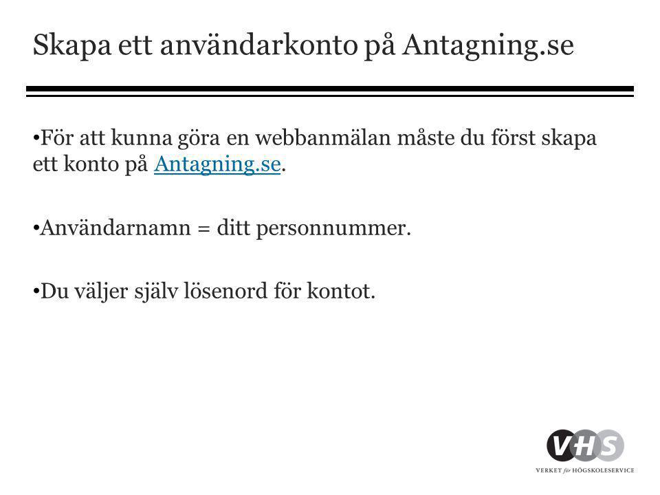 Skapa ett användarkonto på Antagning.se