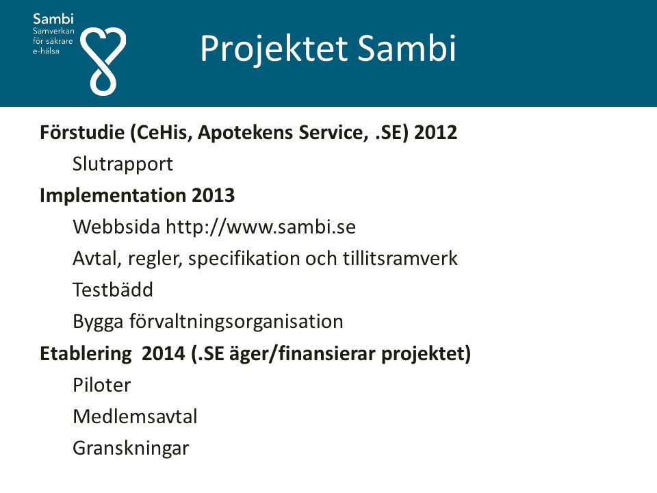 Projektet Sambi Förstudie (CeHis, Apotekens Service, .SE) 2012
