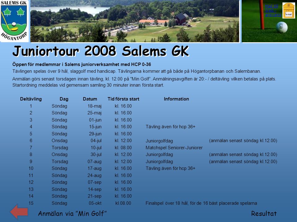 Juniortour 2008 Salems GK Anmälan via Min Golf Resultat