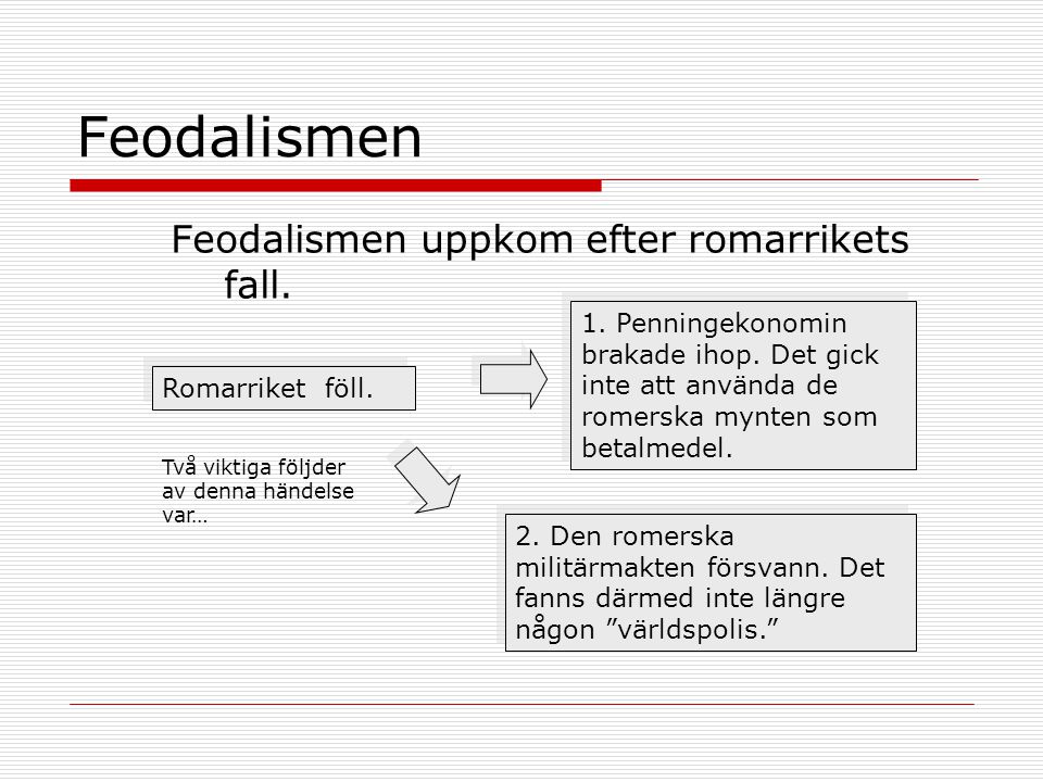 Feodalismen Feodalismen uppkom efter romarrikets fall.