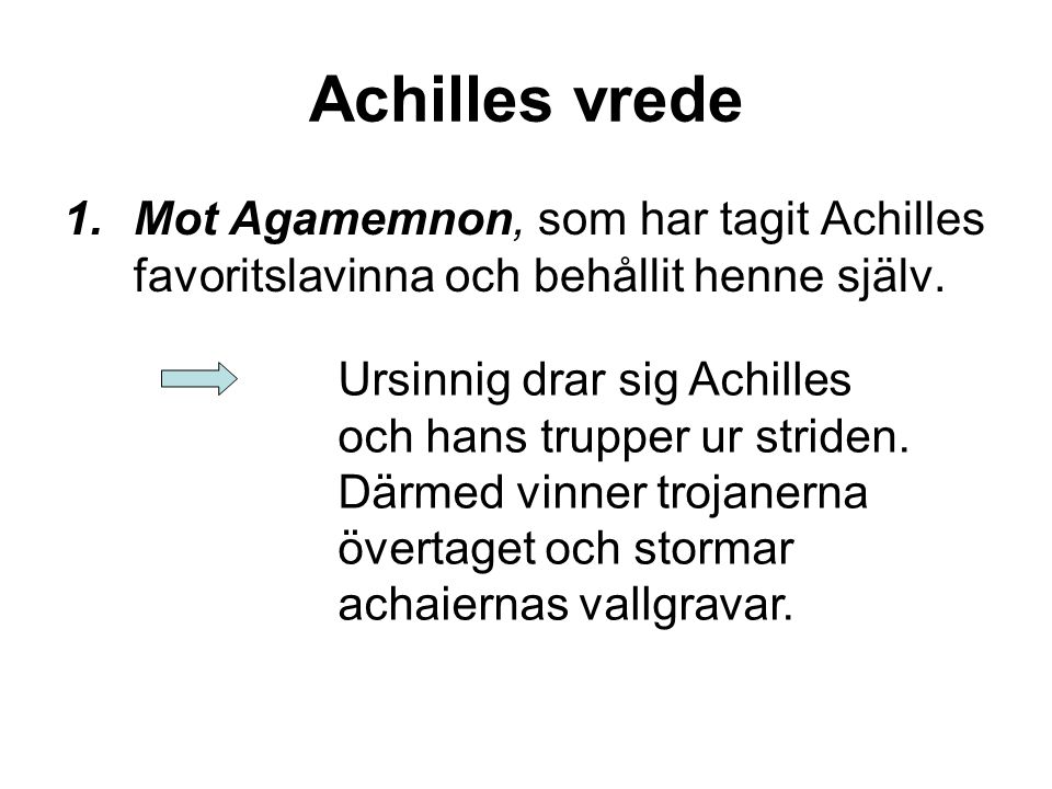 Achilles vrede Mot Agamemnon, som har tagit Achilles favoritslavinna och behållit henne själv.
