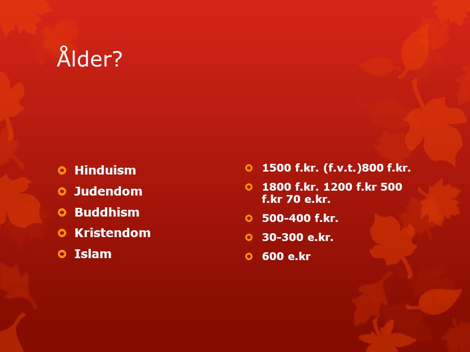 Ålder Hinduism Judendom Buddhism Kristendom Islam