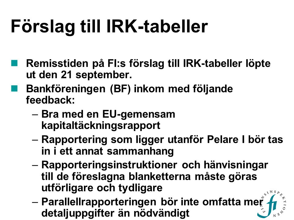 Förslag till IRK-tabeller