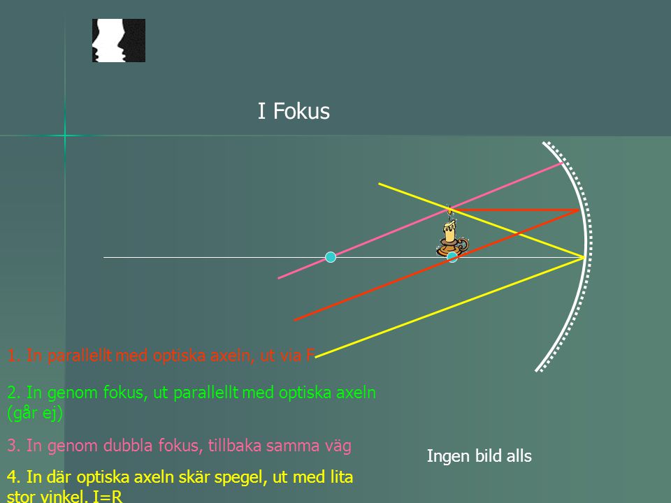 I Fokus 1. In parallellt med optiska axeln, ut via F