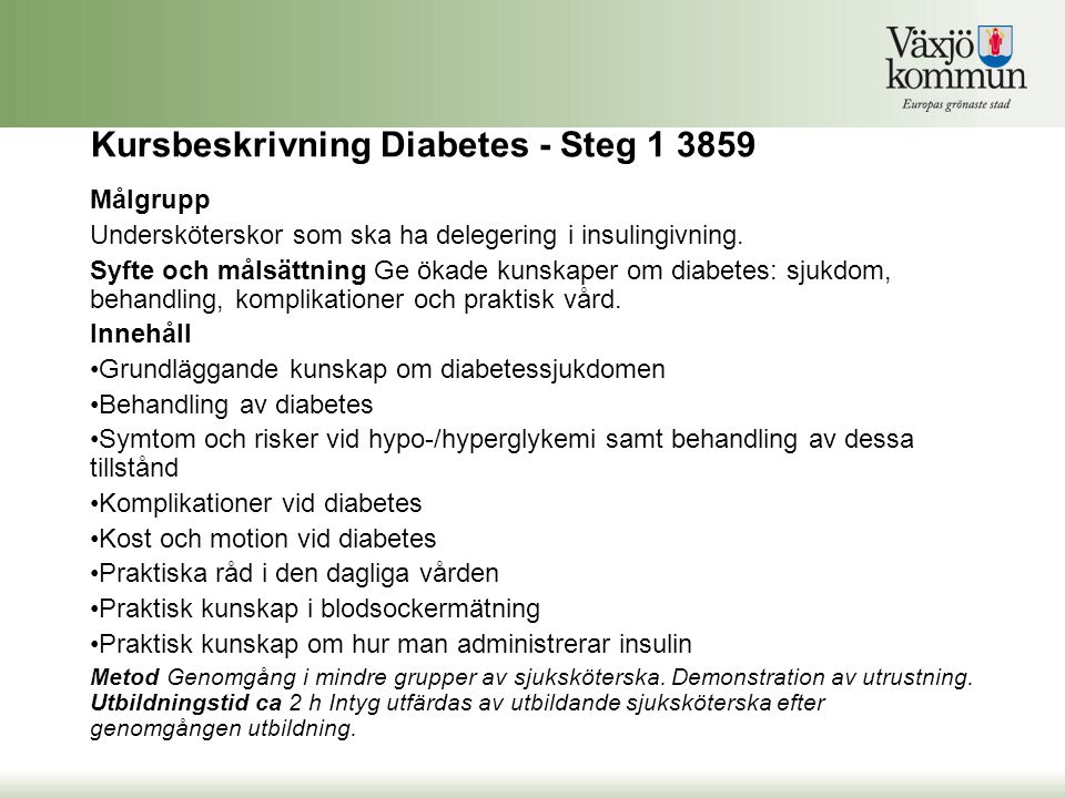 Kursbeskrivning Diabetes - Steg