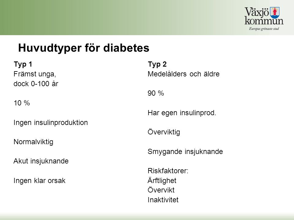 Huvudtyper för diabetes