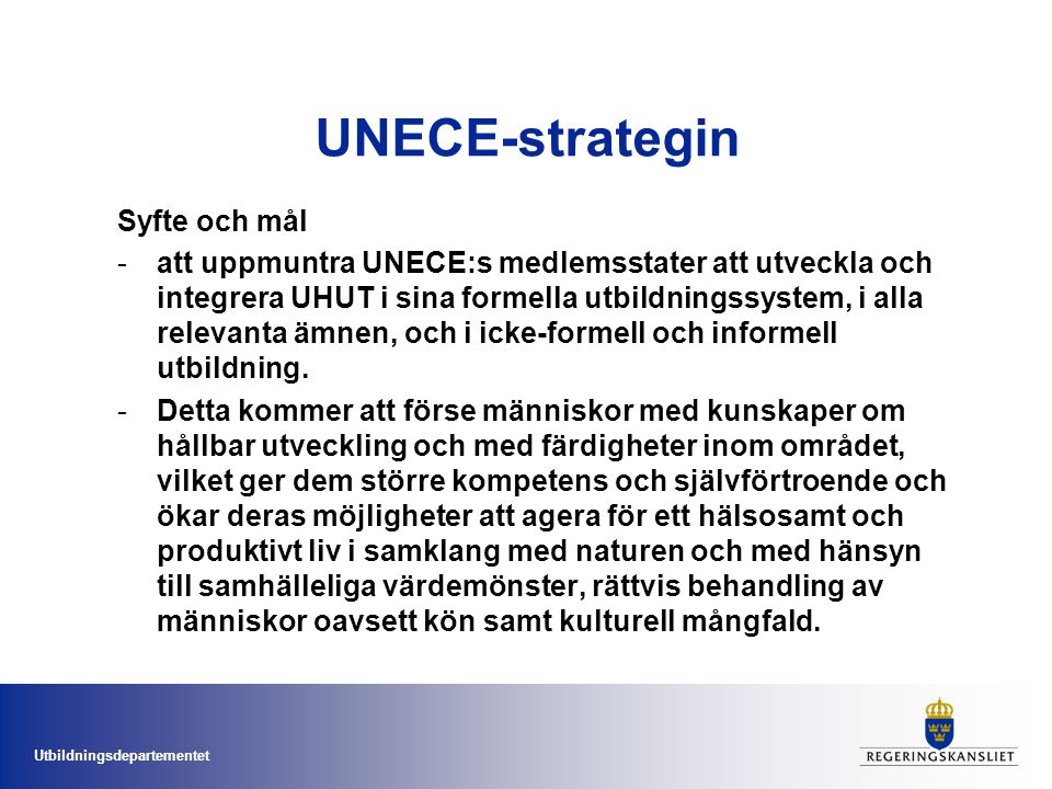 UNECE-strategin Syfte och mål