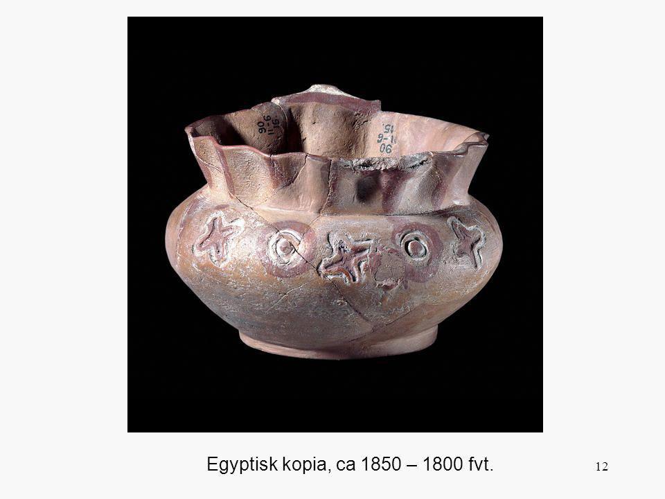Vid utgrävningar i Egypten fann man dels stora kvantiteter minoisk keramik, dels inhemska kopior av den minoiska. Mönster och form är gjorda för att efterlikna originalen. Det finns bevis på kontakter mellan länderna kring 2000 fvt. och man kan anta att denna keramik var relativt utbredd vid tiden för denna krukas skapelse.