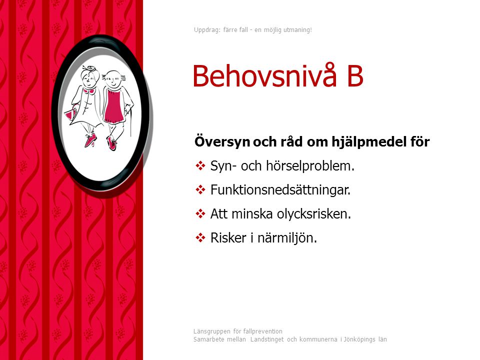 Behovsnivå B Översyn och råd om hjälpmedel för Syn- och hörselproblem.