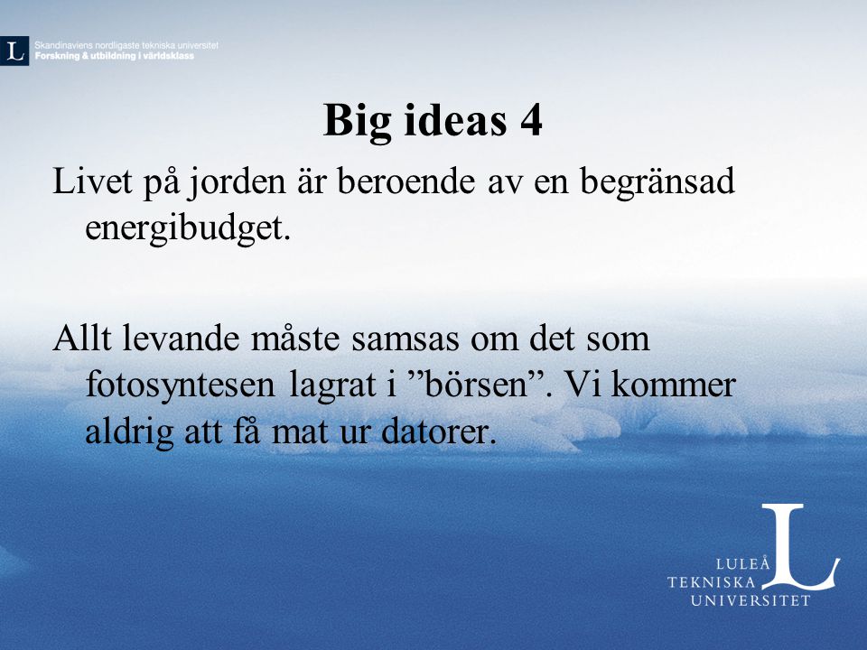 Big ideas 4 Livet på jorden är beroende av en begränsad energibudget.