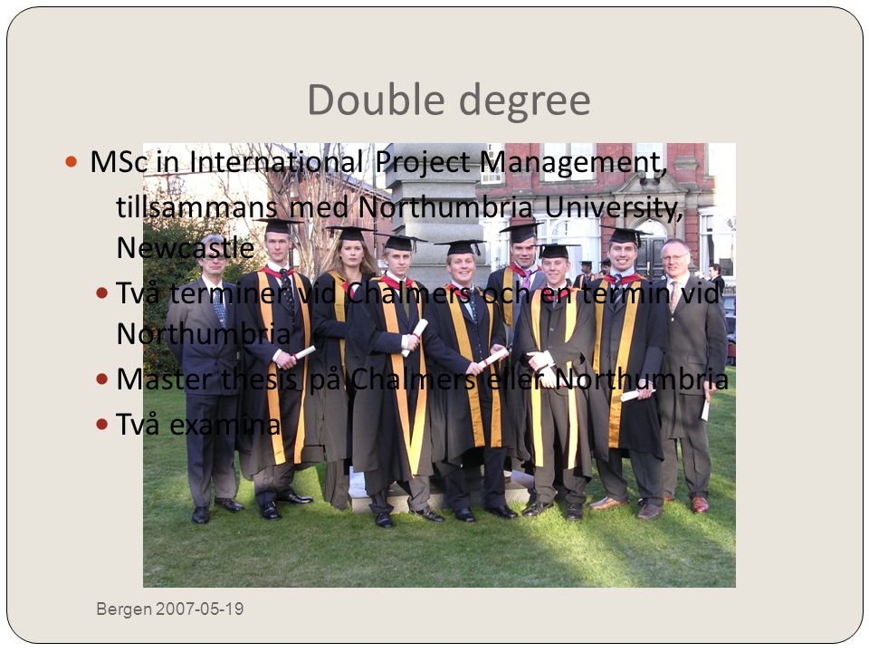 Double degree MSc in International Project Management,
