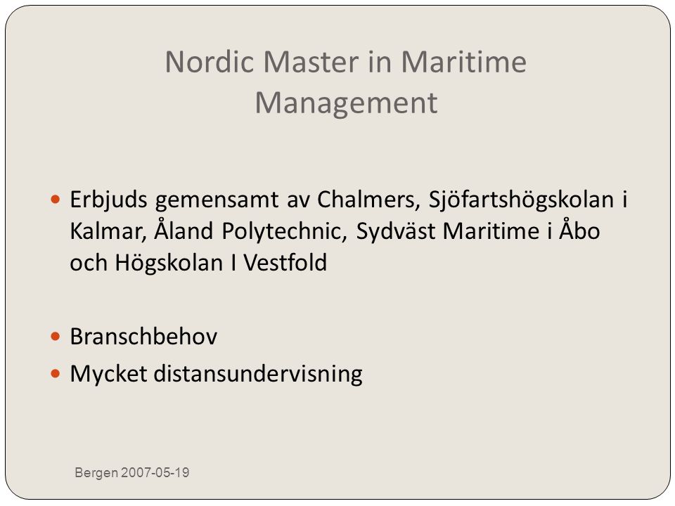 Nordic Master in Maritime Management
