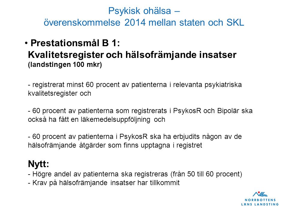 Psykisk ohälsa – överenskommelse 2014 mellan staten och SKL