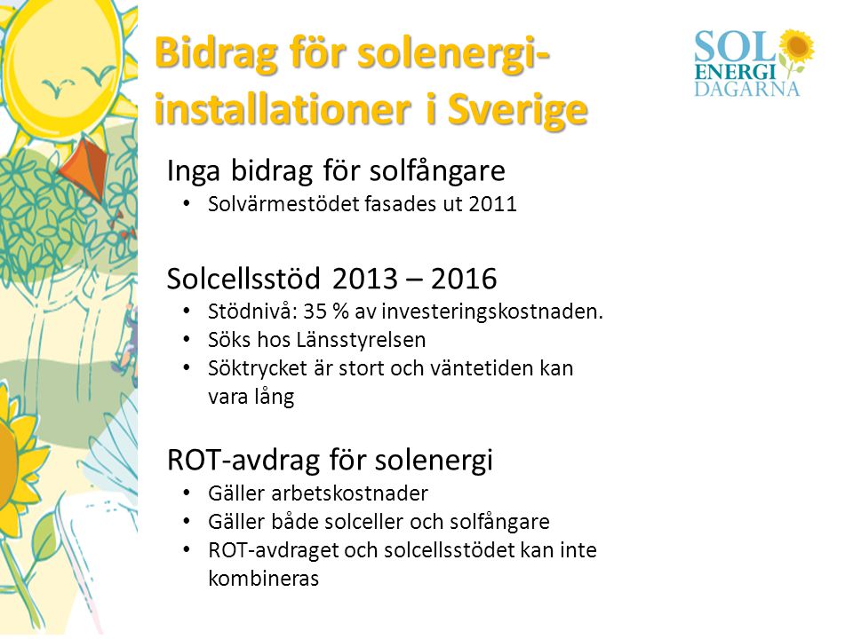 Bidrag för solenergi- installationer i Sverige