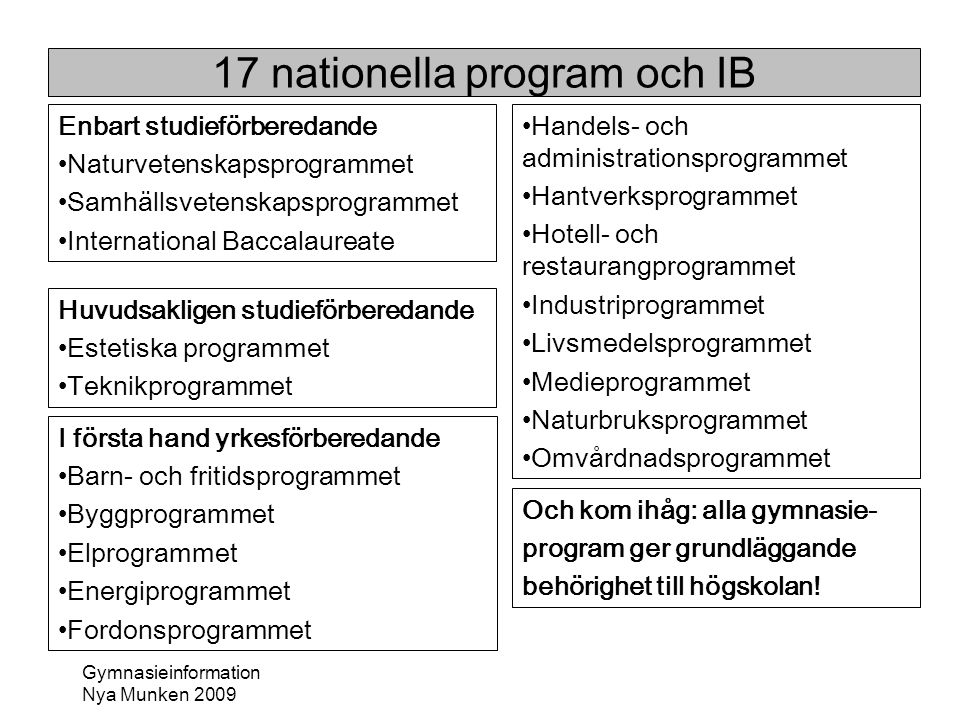 17 nationella program och IB