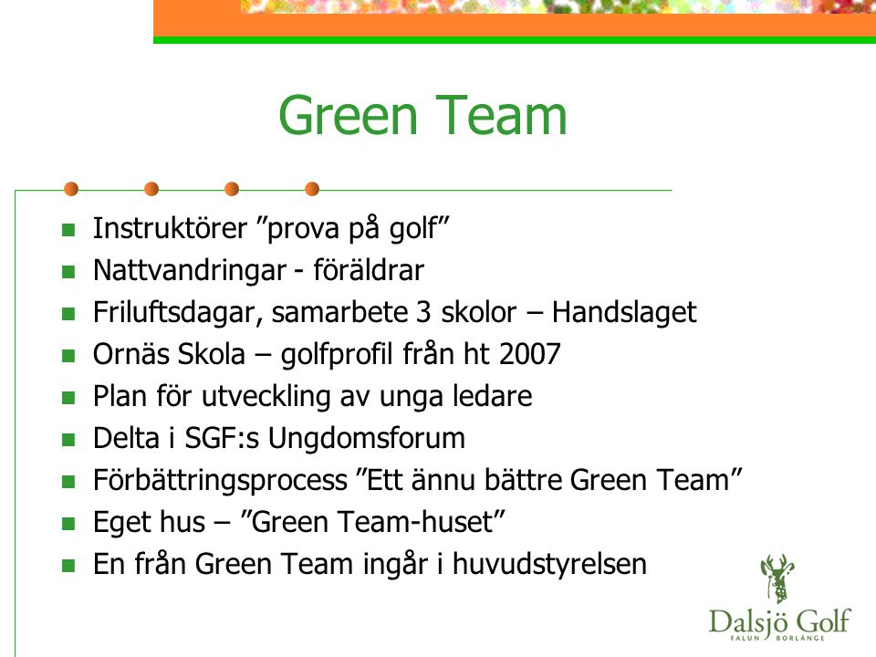 Green Team Instruktörer prova på golf Nattvandringar - föräldrar
