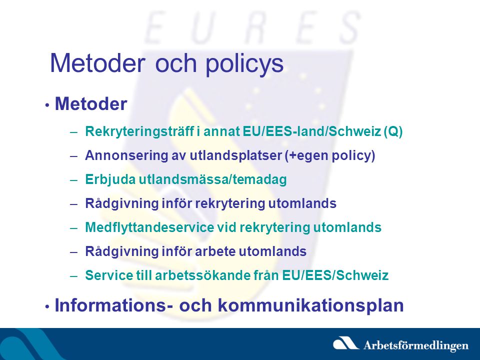 Metoder och policys Metoder Informations- och kommunikationsplan