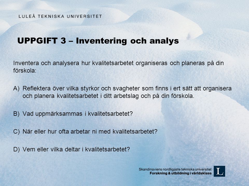UPPGIFT 3 – Inventering och analys
