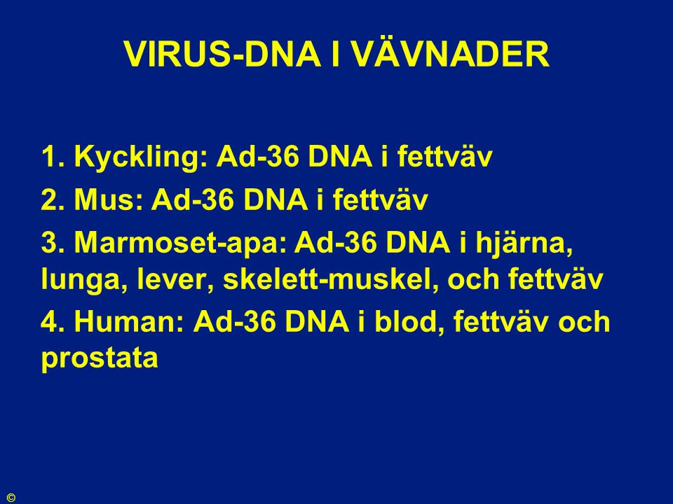 VIRUS-DNA I VÄVNADER 1. Kyckling: Ad-36 DNA i fettväv