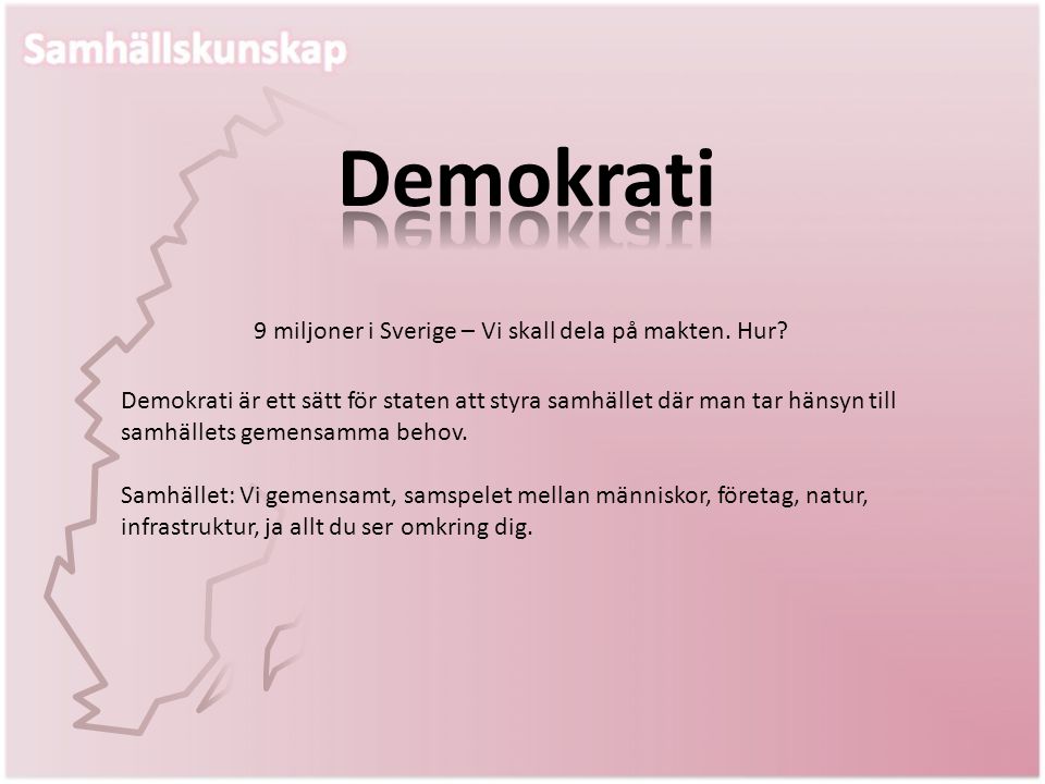 Demokrati 9 miljoner i Sverige – Vi skall dela på makten. Hur