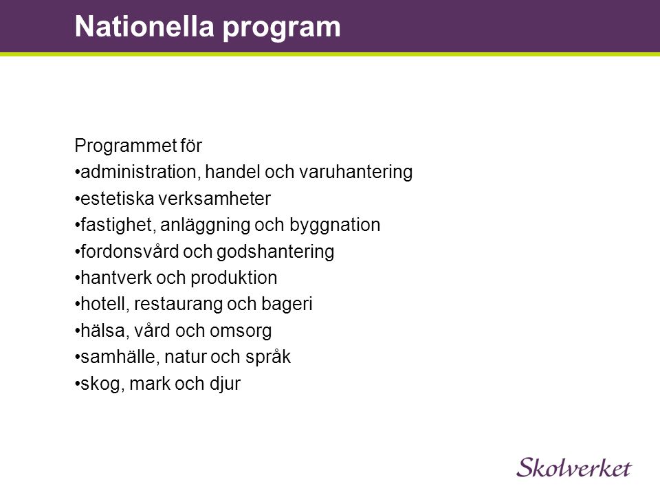 Nationella program Programmet för