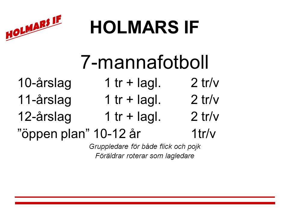 7-mannafotboll HOLMARS IF 10-årslag 1 tr + lagl. 2 tr/v