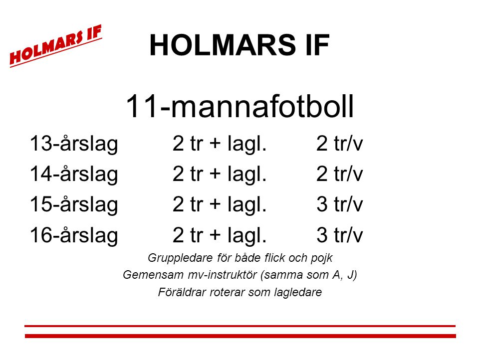 11-mannafotboll HOLMARS IF 13-årslag 2 tr + lagl. 2 tr/v