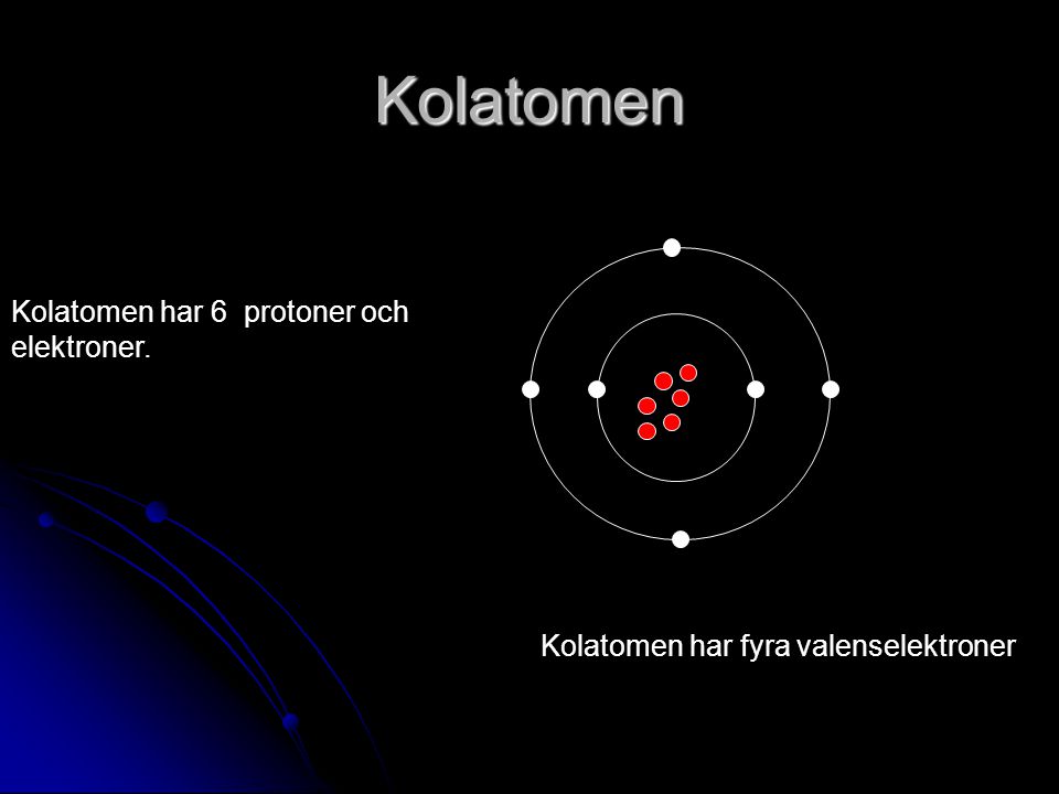 Kolatomen Kolatomen har 6 protoner och elektroner.