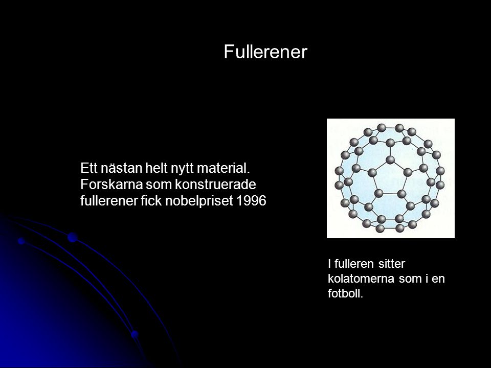Fullerener Ett nästan helt nytt material. Forskarna som konstruerade fullerener fick nobelpriset