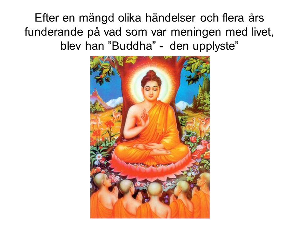Efter en mängd olika händelser och flera års funderande på vad som var meningen med livet, blev han Buddha - den upplyste