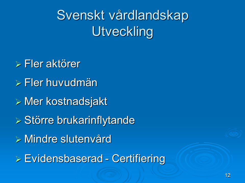 Svenskt vårdlandskap Utveckling