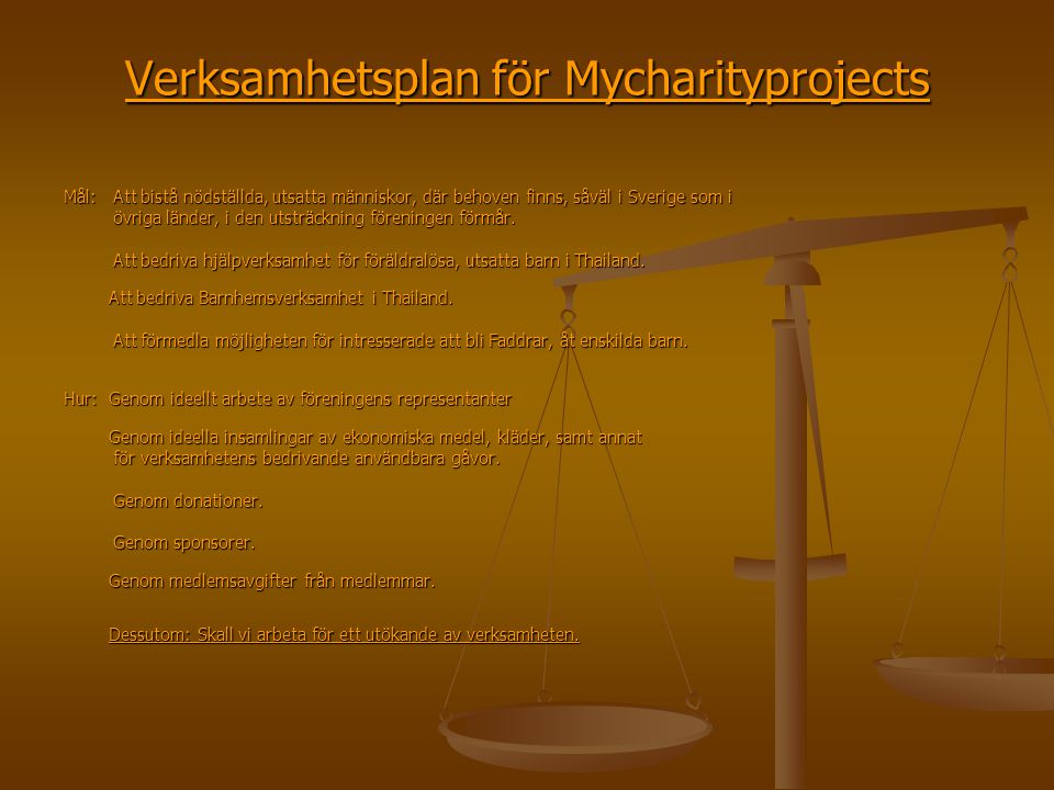 Verksamhetsplan för Mycharityprojects