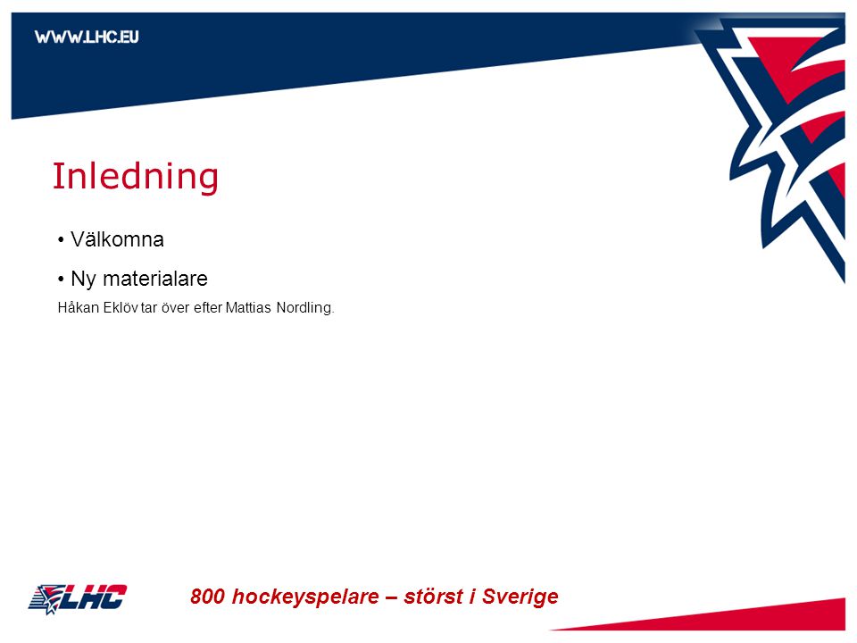 Inledning Välkomna Ny materialare 800 hockeyspelare – störst i Sverige
