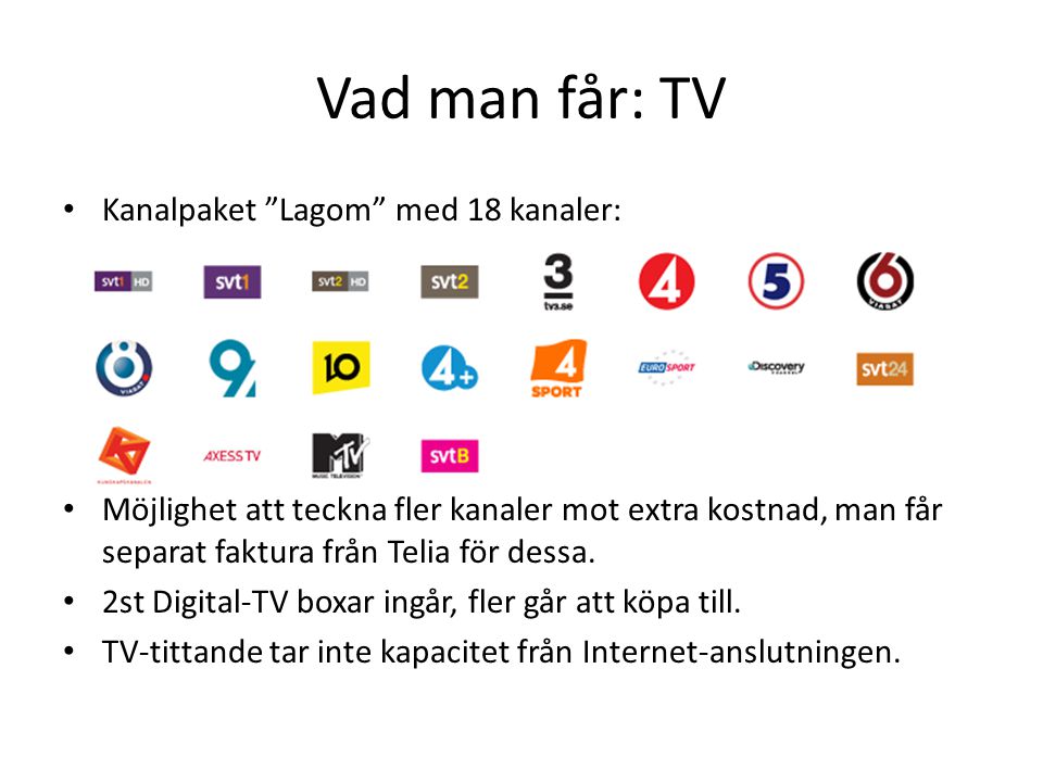 Vad man får: TV Kanalpaket Lagom med 18 kanaler: