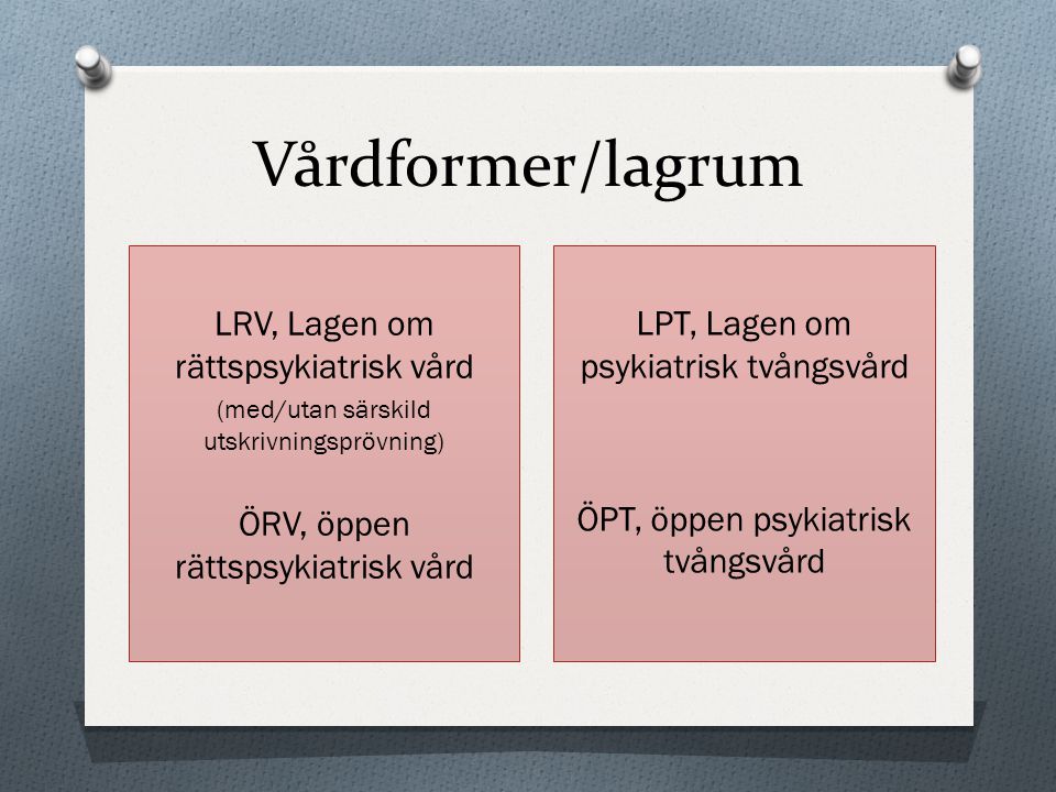 Vårdformer/lagrum LRV, Lagen om rättspsykiatrisk vård